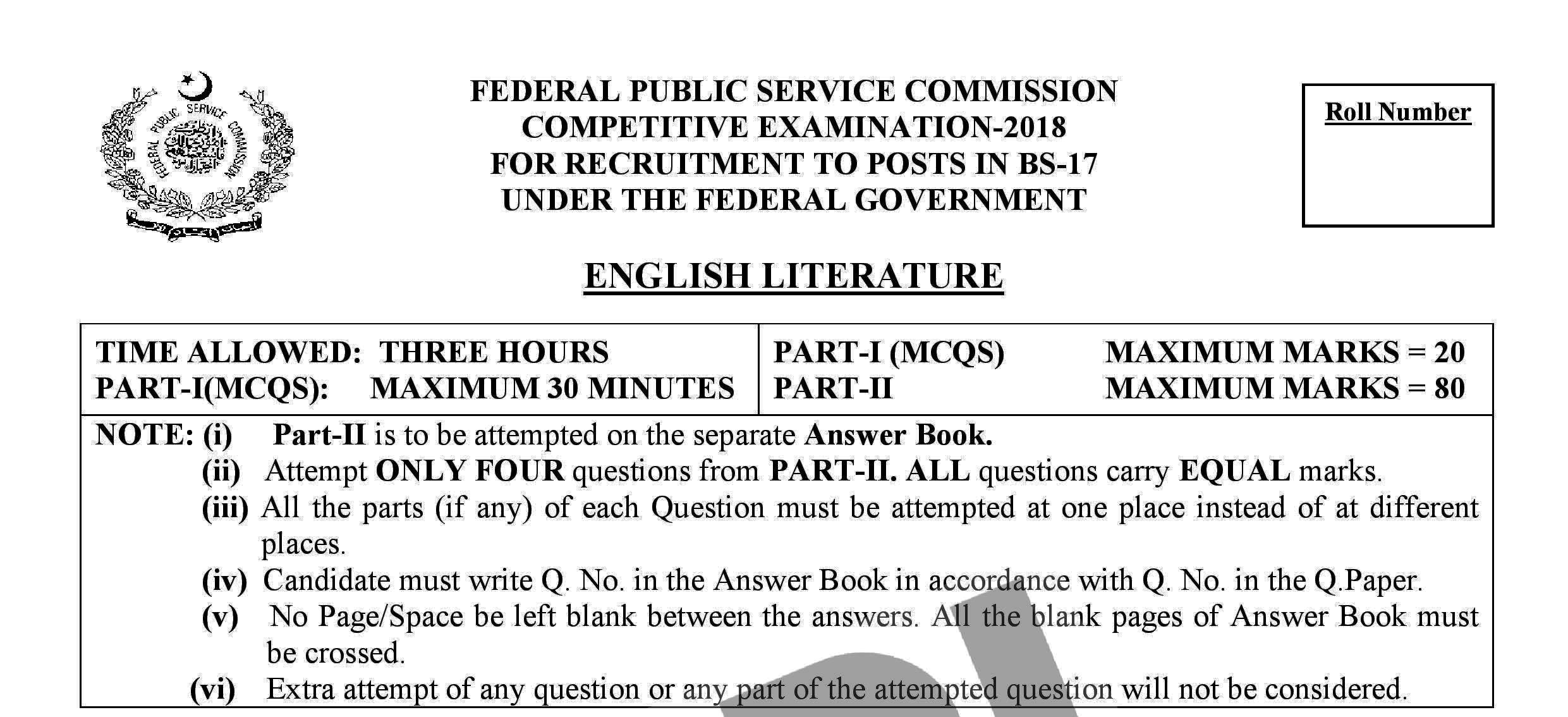 CSS Past Papers English Literature 2018 - Competitive Exams Preparatory ...