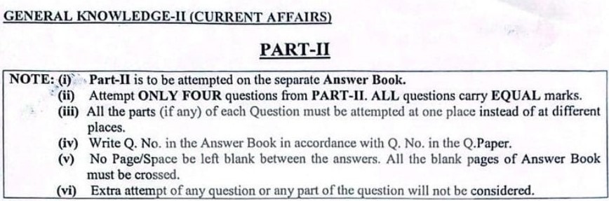 CSS Past Paper General Knowledge II (Current Affairs) 2024