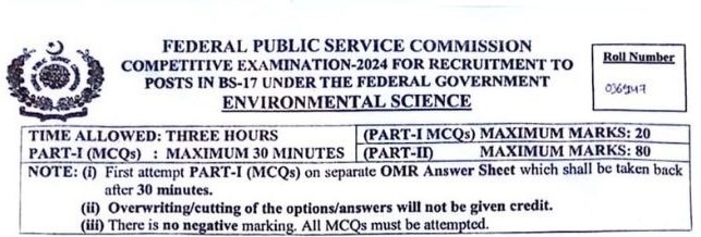 CSS Past Paper Environmental Science 2024