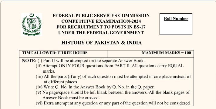 CSS Past Paper History of Pakistan & India 2024