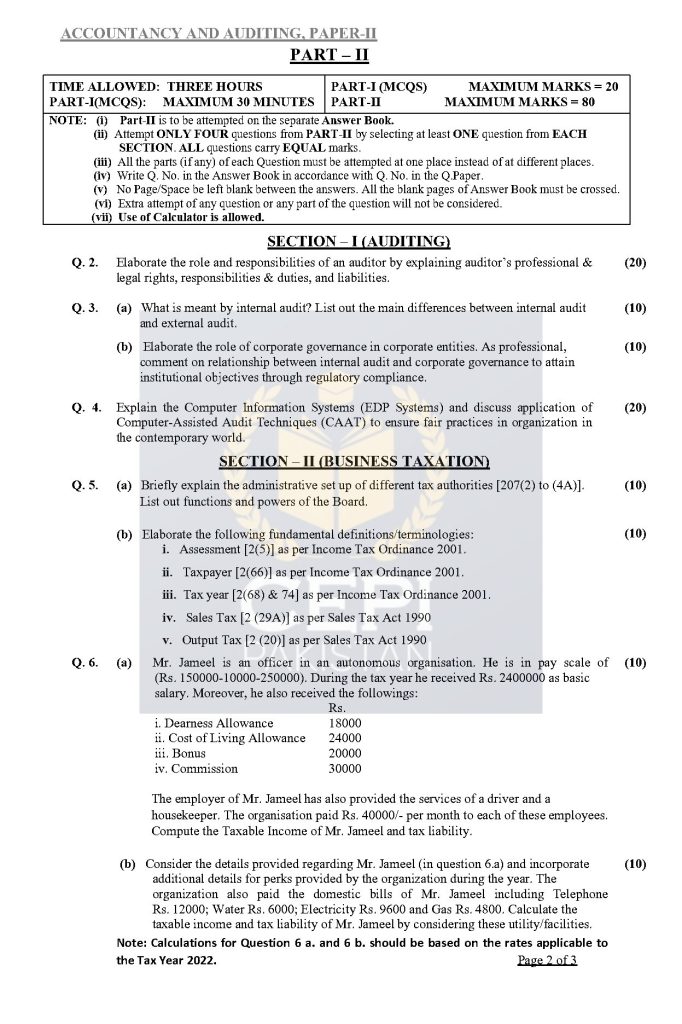 Special CSS Past Paper Accountancy & Auditing Paper-II 2023