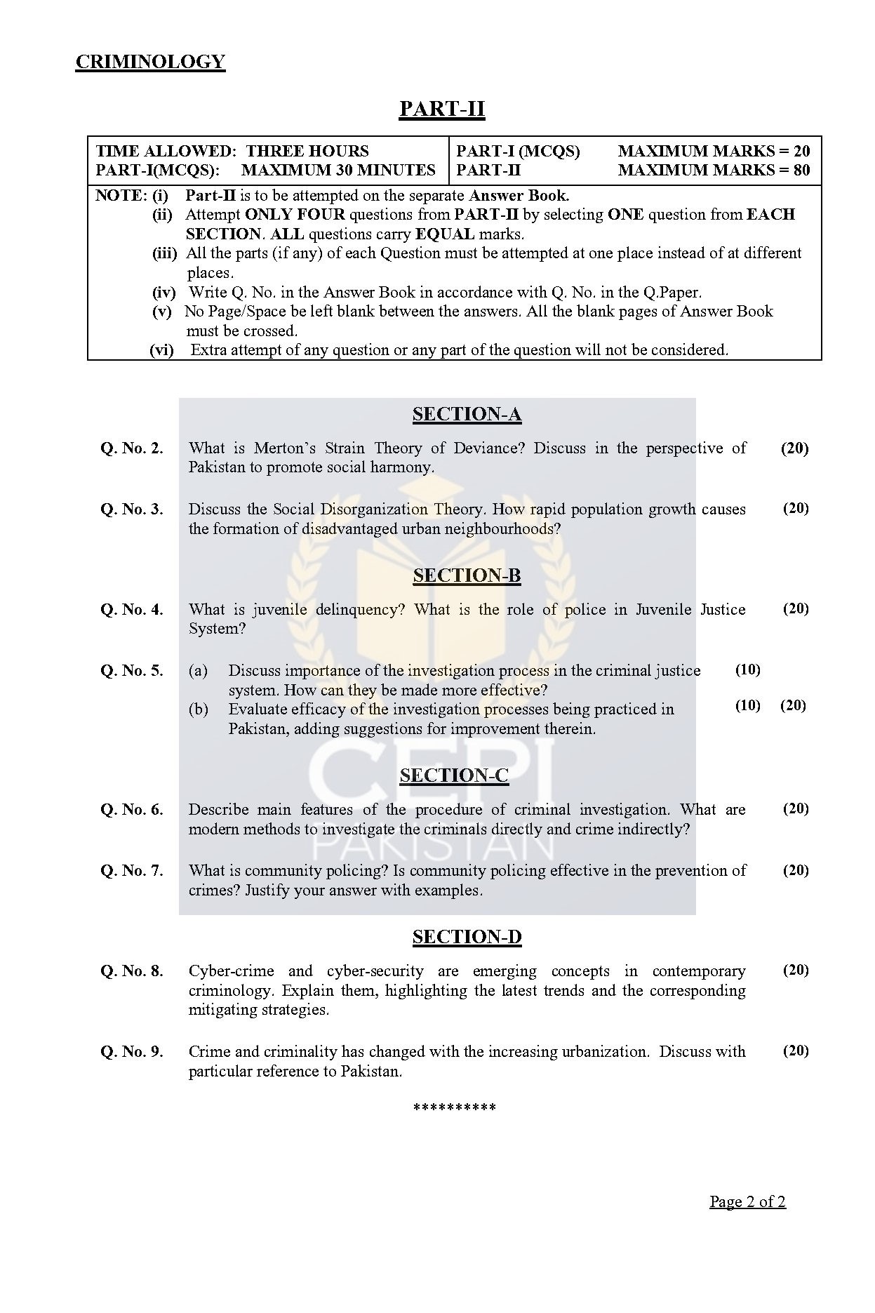 Special CSS Past Paper Criminology 2023